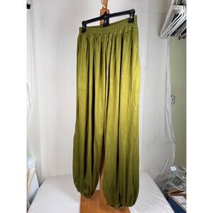 Rhea Olive Green Harem Pants Boho Balloon Leg Elastic Waist OS Made in India